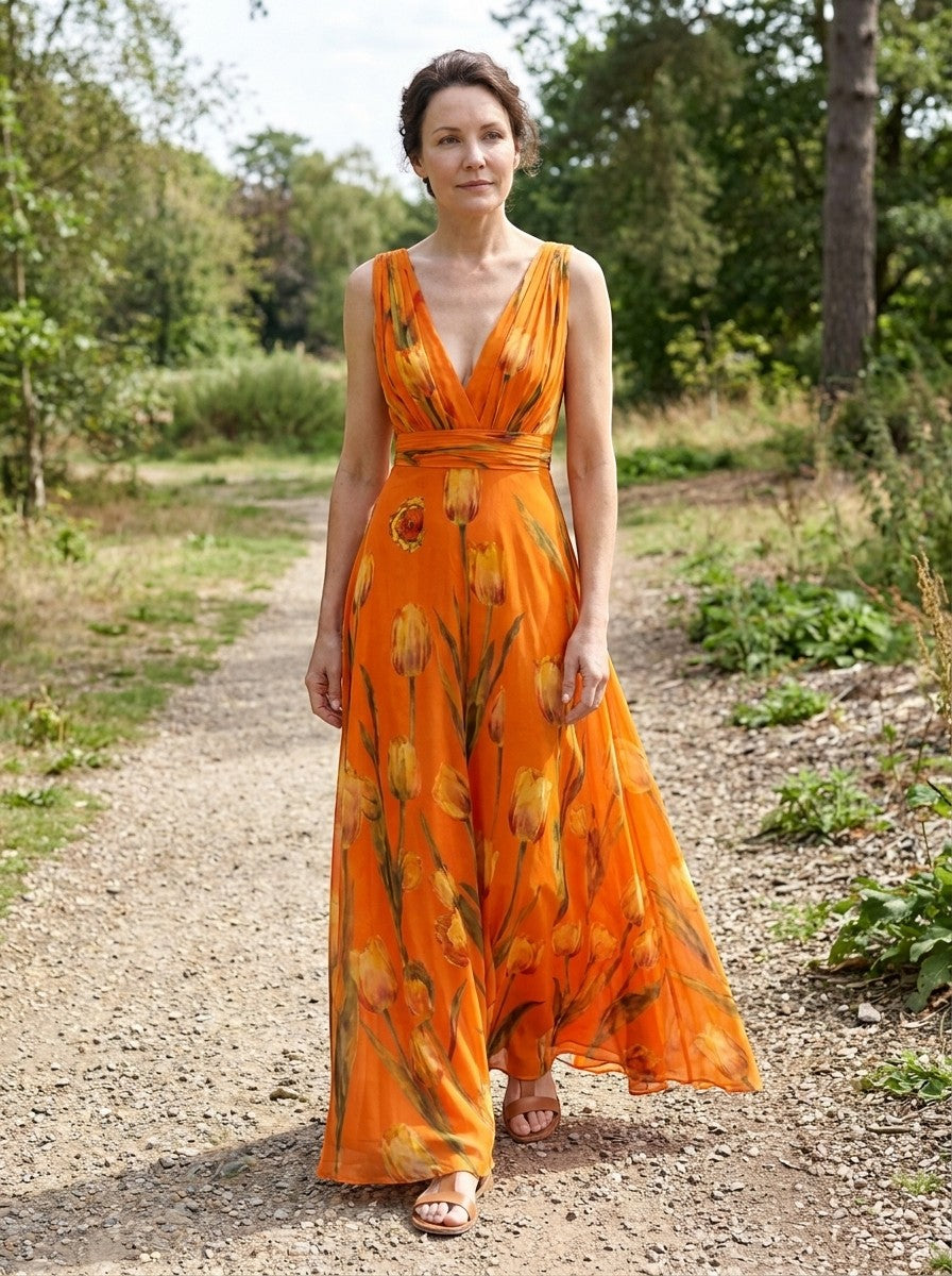 Maxi Dress | V-Neck Wrap Design with Adjustable Tie 1