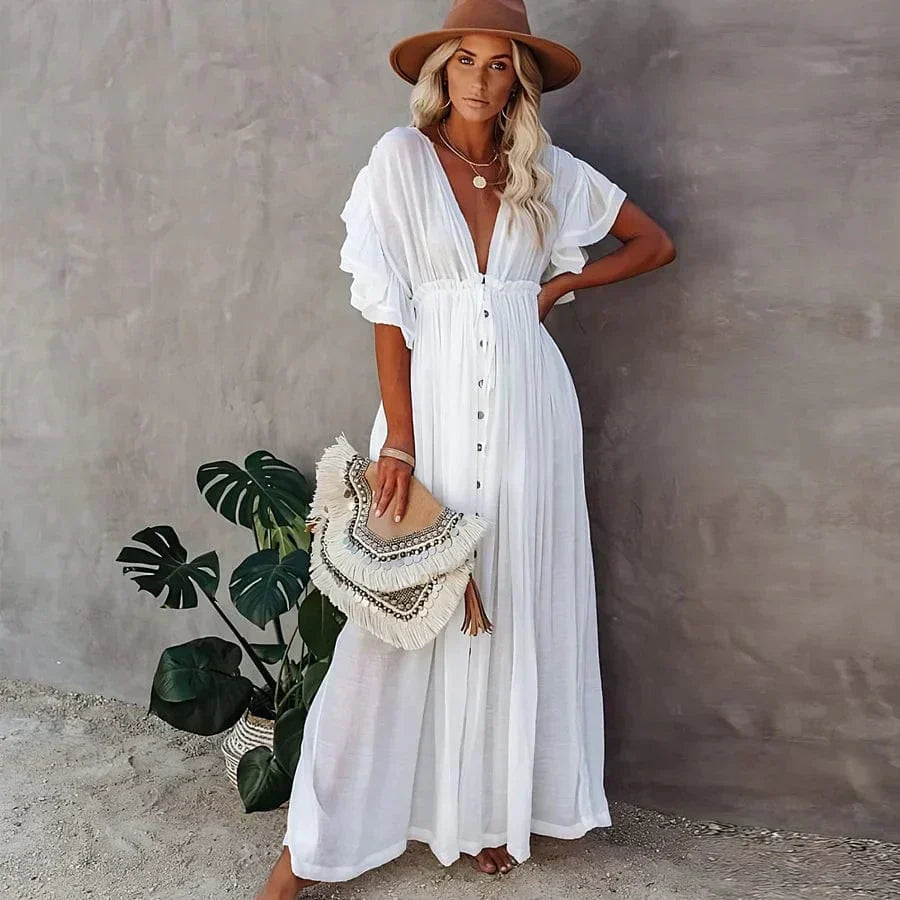Maxi Dress for Women | Flowy Cotton Blend With Puff Sleeves 1