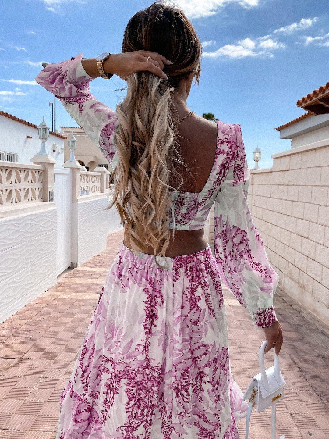 Maxi Dress for Women | V-Neck with Waist Cut-Out and Puff Sleeves 4