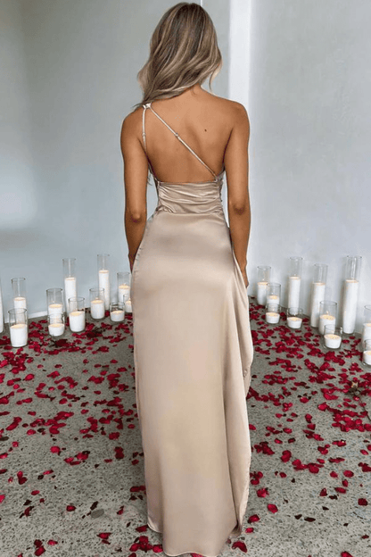 Maxi Gown | Elegant One-Shoulder Design with Thigh-High Split for Wedding Guest Dresses 4
