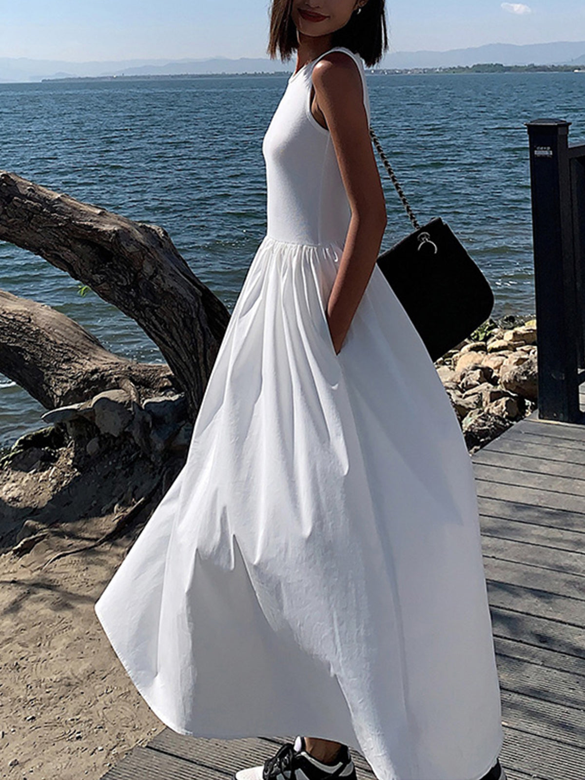 Maxi Sleeveless Dress | Cotton Blend Jersey with Regular Fit 8