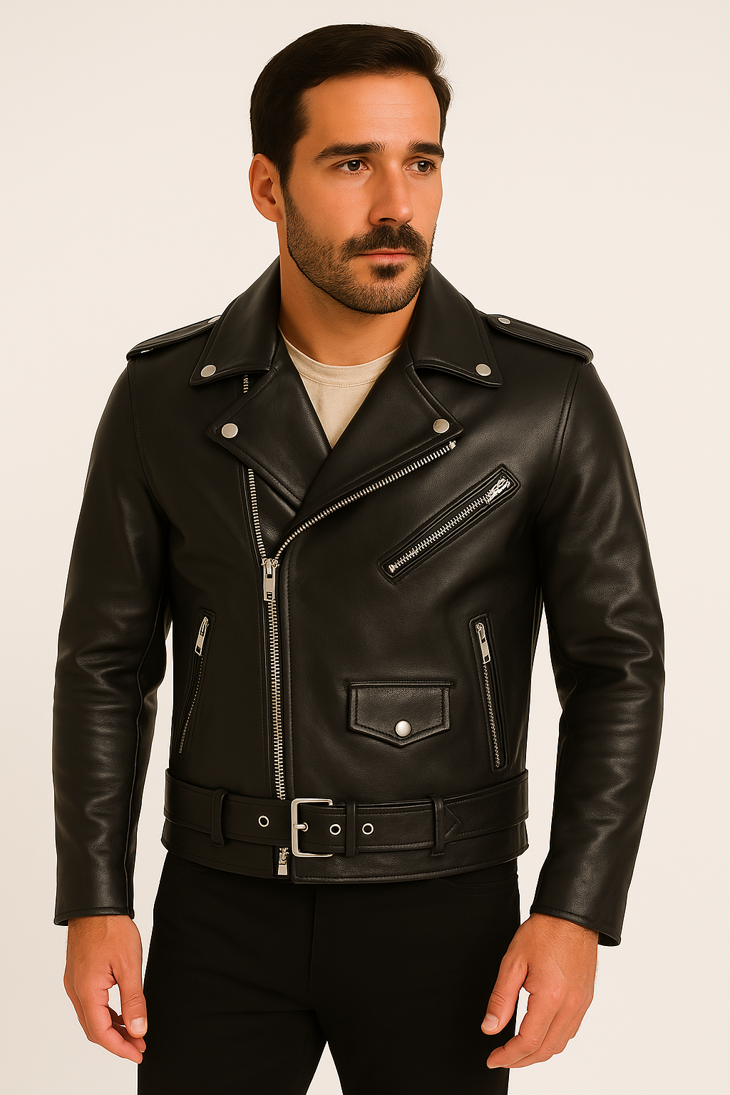 Men's Biker Jacket | Durable Leather with Structured Zip Design 1