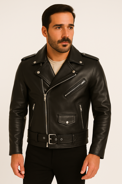 Men's Biker Jacket | Durable Leather with Structured Zip Design 1