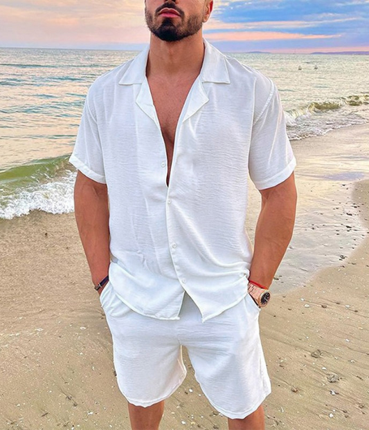 Men's Clothing | Casual Short Sleeve Shirt and Shorts Set with Lightweight Breathable Fabric for Summer Comfort 0