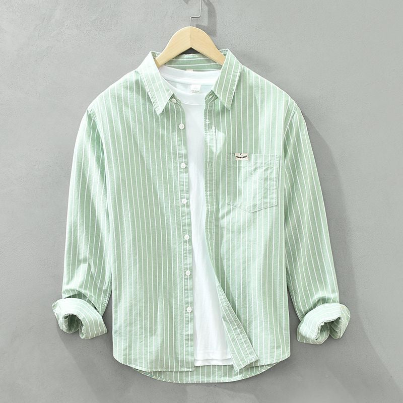 Men's Dress Shirt | Relaxed Fit Linen Blend with Vertical Stripes 0