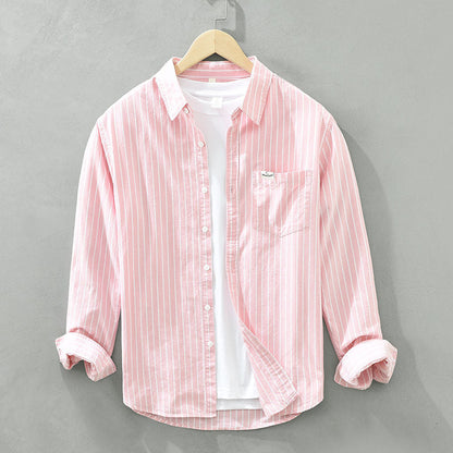 Men's Dress Shirt | Relaxed Fit Linen Blend with Vertical Stripes 3