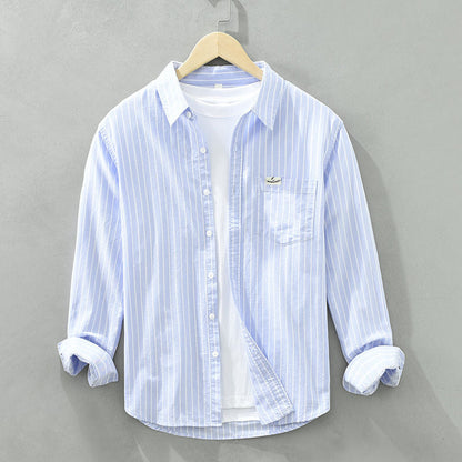 Men's Dress Shirt | Relaxed Fit Linen Blend with Vertical Stripes 4