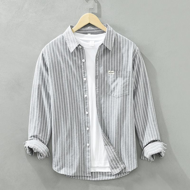 Men's Dress Shirt | Relaxed Fit Linen Blend with Vertical Stripes 5