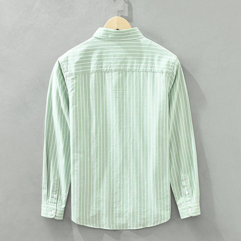 Men's Dress Shirt | Relaxed Fit Linen Blend with Vertical Stripes 6