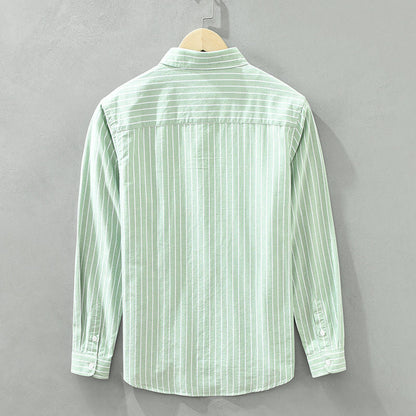 Men's Dress Shirt | Relaxed Fit Linen Blend with Vertical Stripes 6