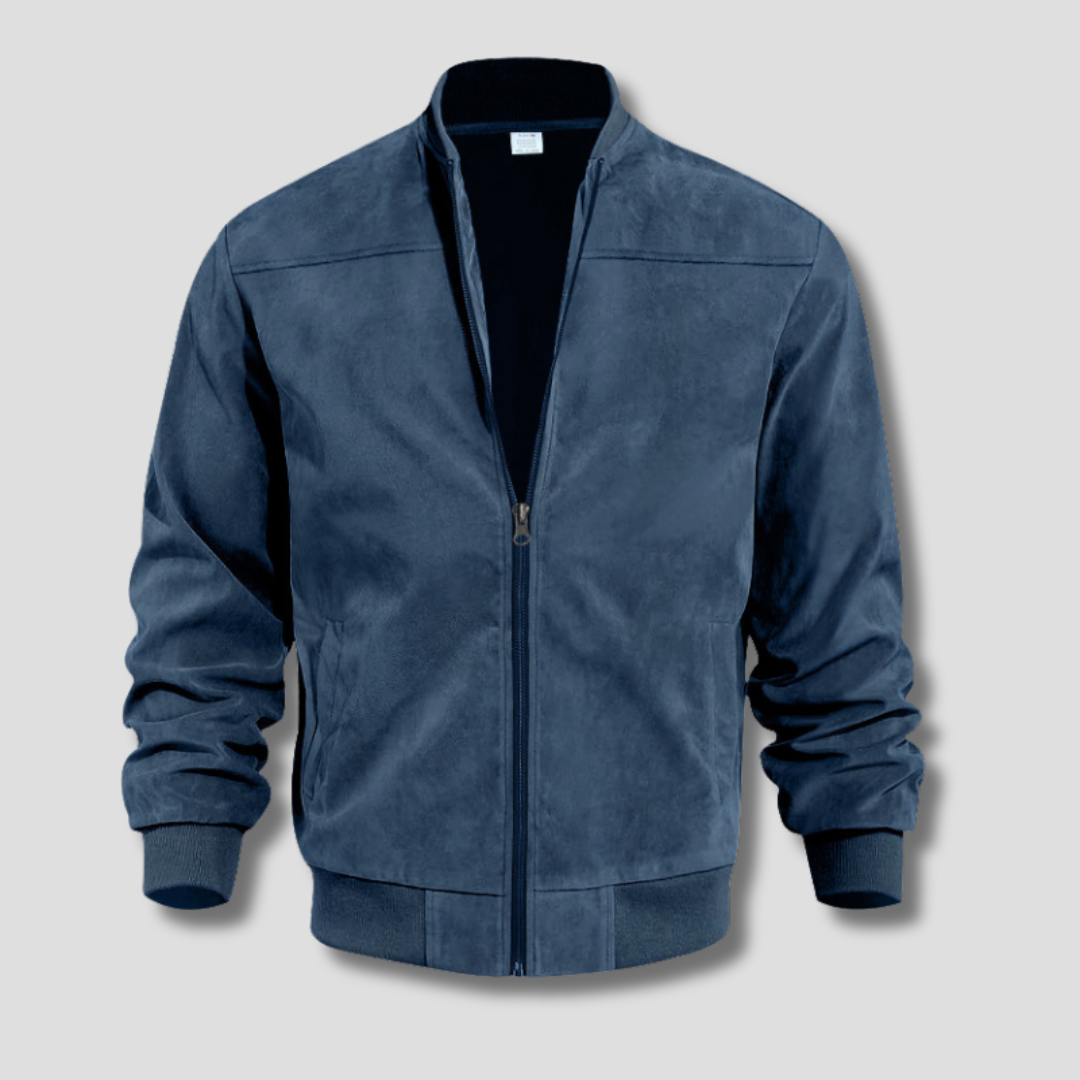 Men's Jacket | Lightweight Suede Bomber with Ribbed Detailing 0