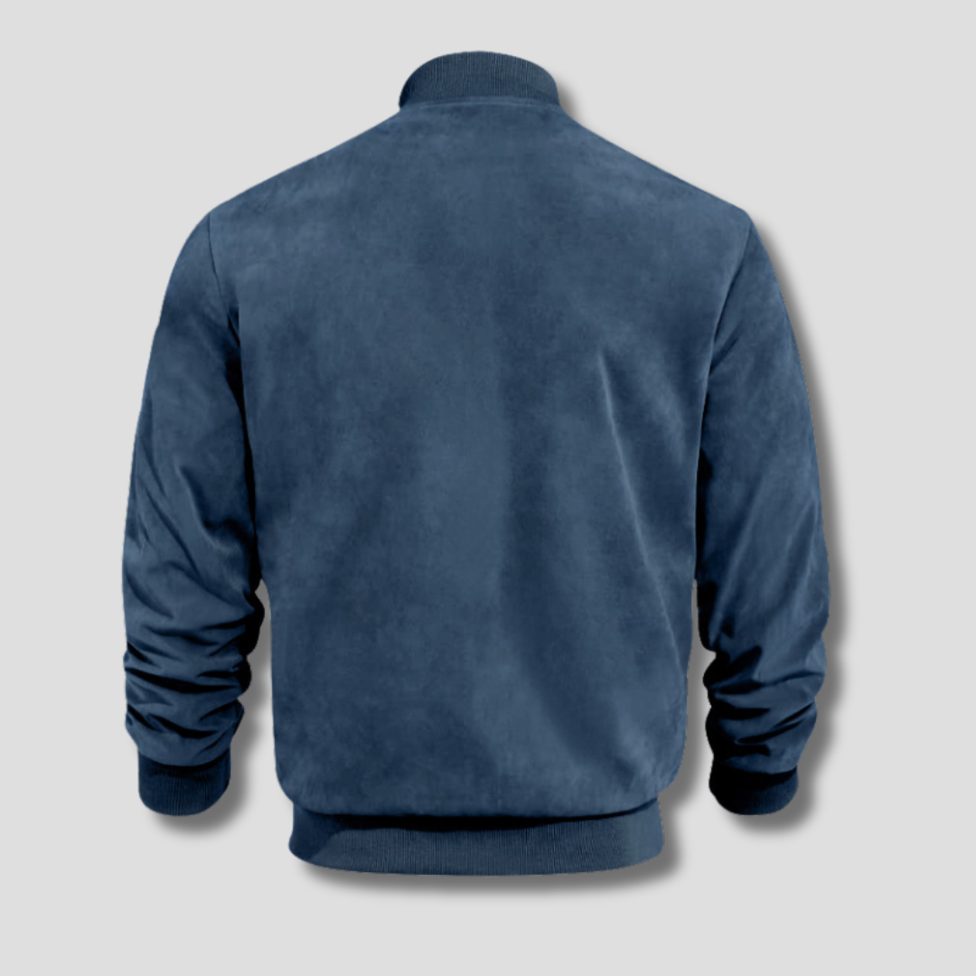 Men's Jacket | Lightweight Suede Bomber with Ribbed Detailing 1