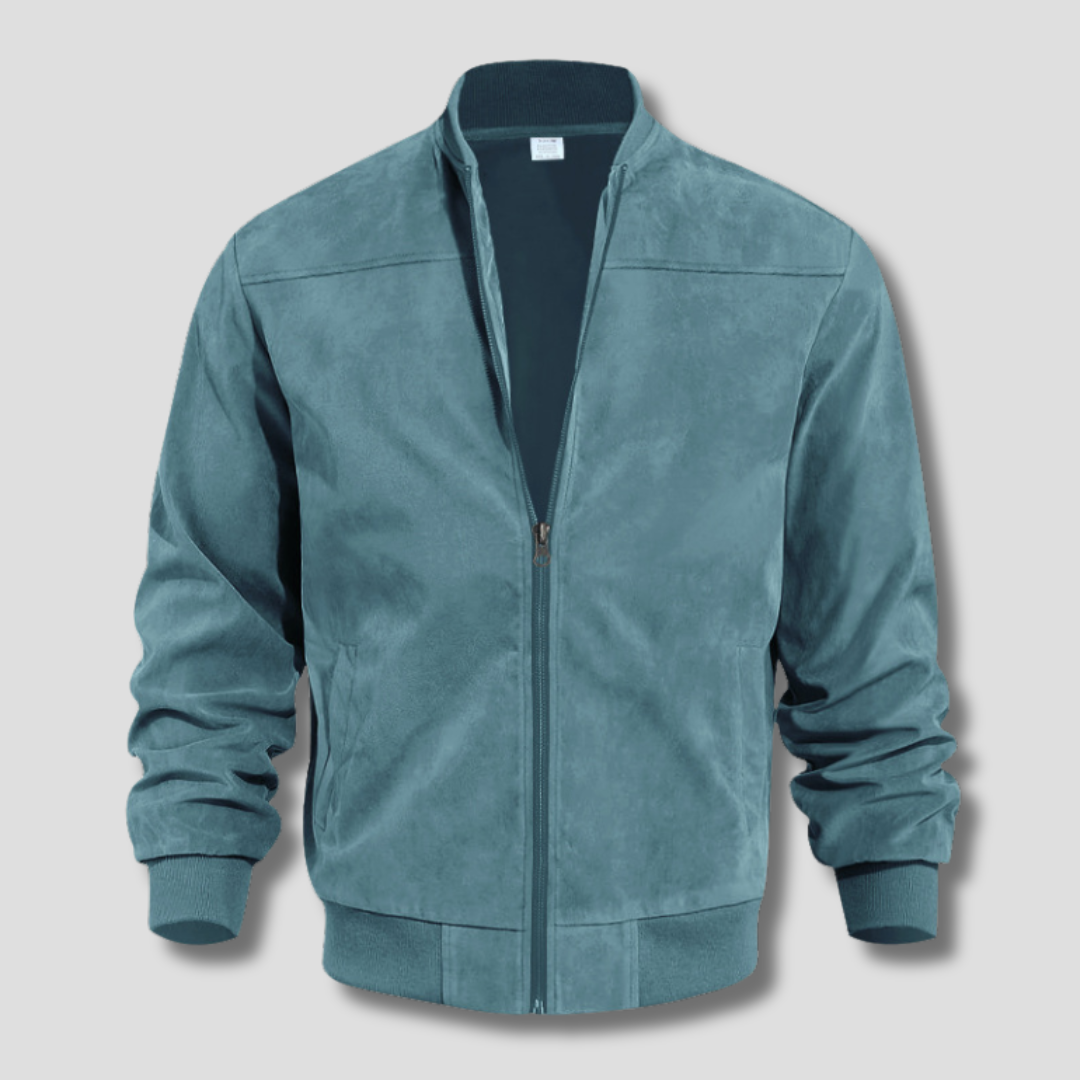 Men's Jacket | Lightweight Suede Bomber with Ribbed Detailing 10