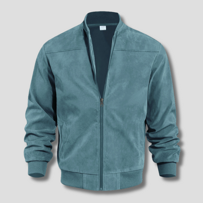 Men's Jacket | Lightweight Suede Bomber with Ribbed Detailing 10