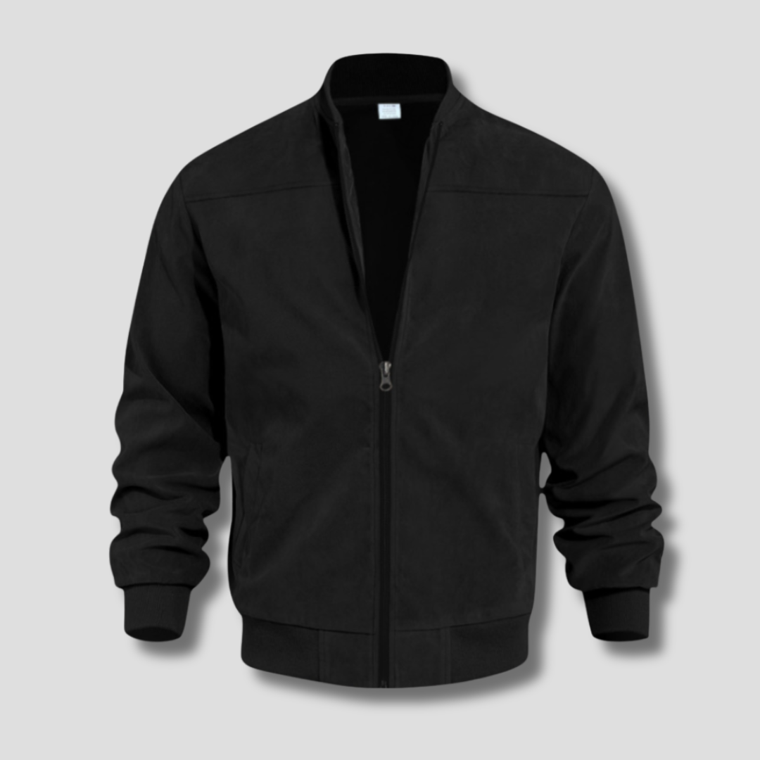 Men's Jacket | Lightweight Suede Bomber with Ribbed Detailing 11
