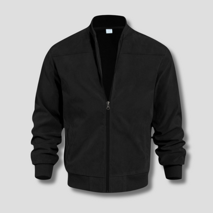 Men's Jacket | Lightweight Suede Bomber with Ribbed Detailing 11