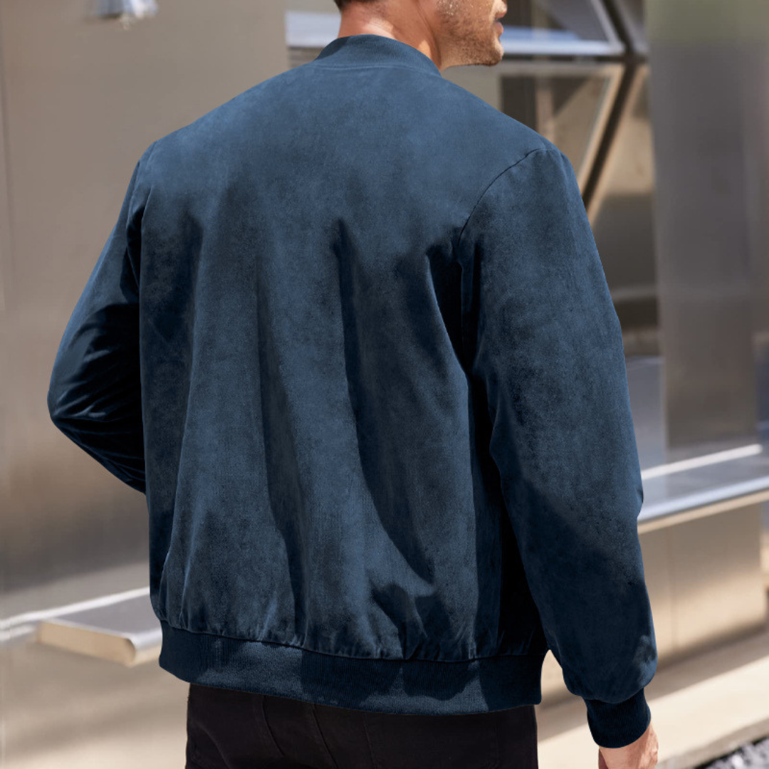 Men's Jacket | Lightweight Suede Bomber with Ribbed Detailing 4