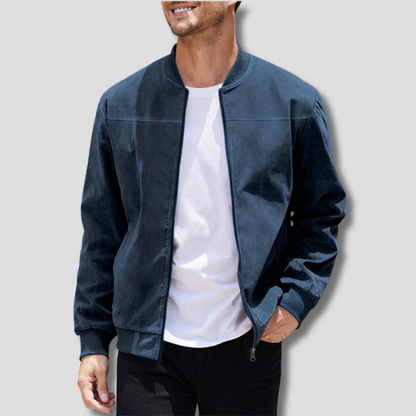 Men's Jacket | Lightweight Suede Bomber with Ribbed Detailing 5