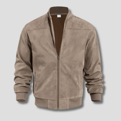 Men's Jacket | Lightweight Suede Bomber with Ribbed Detailing 6