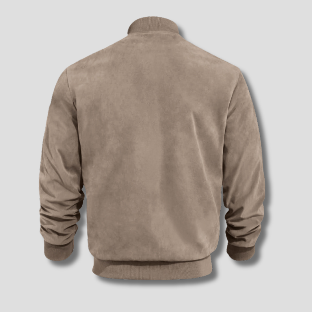 Men's Jacket | Lightweight Suede Bomber with Ribbed Detailing 7