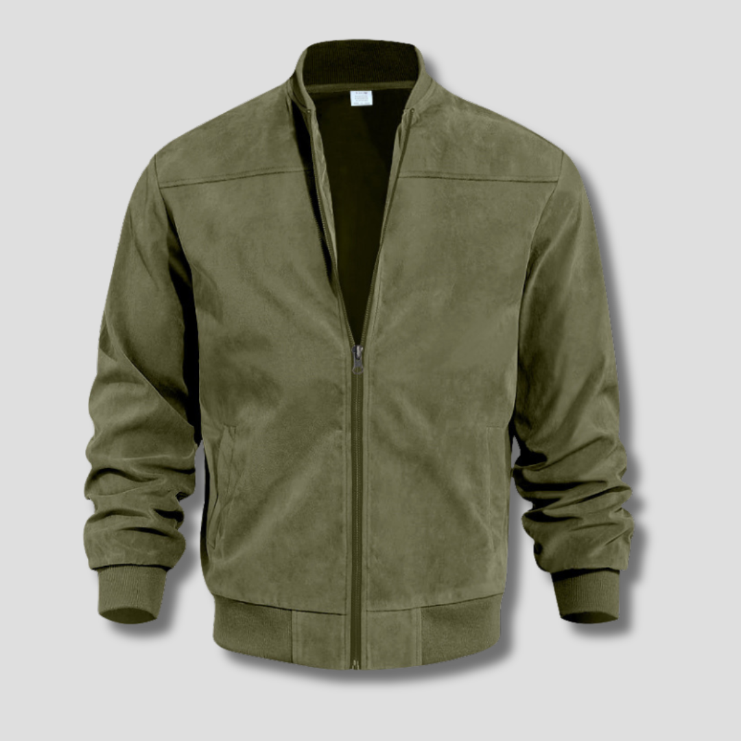 Men's Jacket | Lightweight Suede Bomber with Ribbed Detailing 9