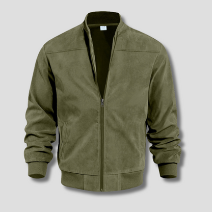 Men's Jacket | Lightweight Suede Bomber with Ribbed Detailing 9