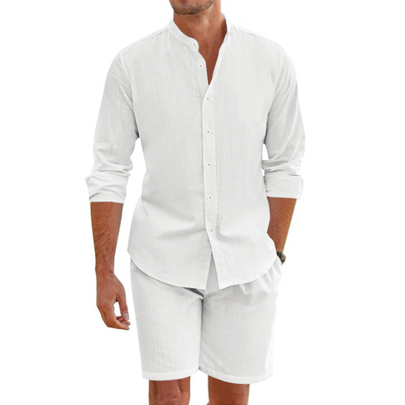Men's Linen Blend Set | Relaxed Fit Shirt & Shorts for Casual Outings 0