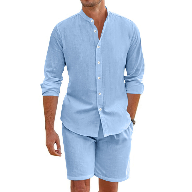 Men's Linen Blend Set | Relaxed Fit Shirt & Shorts for Casual Outings 2