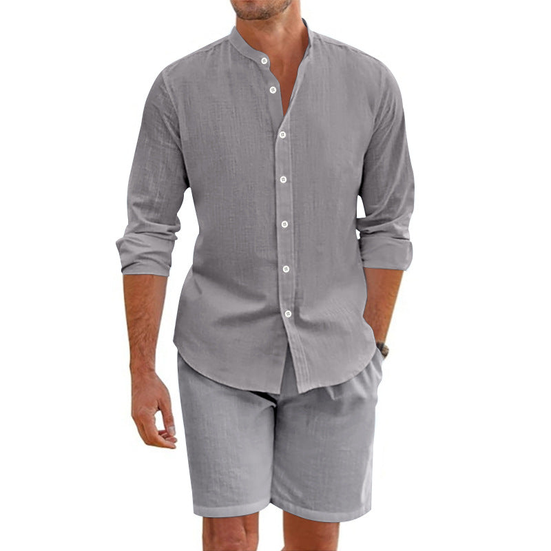 Men's Linen Blend Set | Relaxed Fit Shirt & Shorts for Casual Outings 3