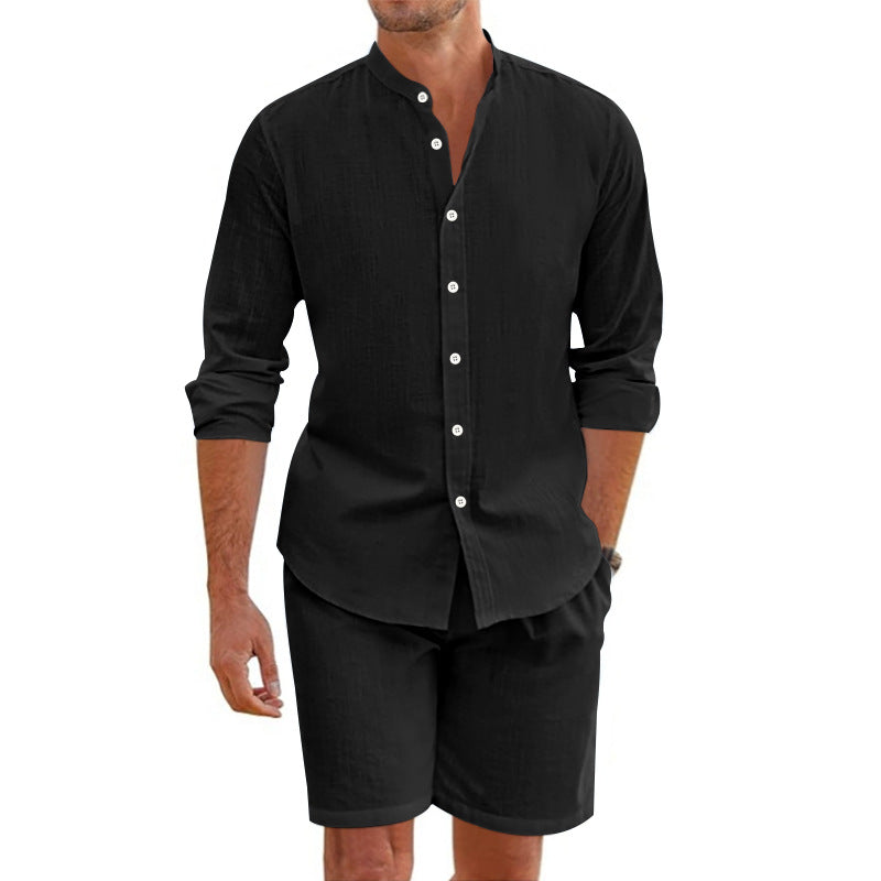 Men's Linen Blend Set | Relaxed Fit Shirt & Shorts for Casual Outings 4