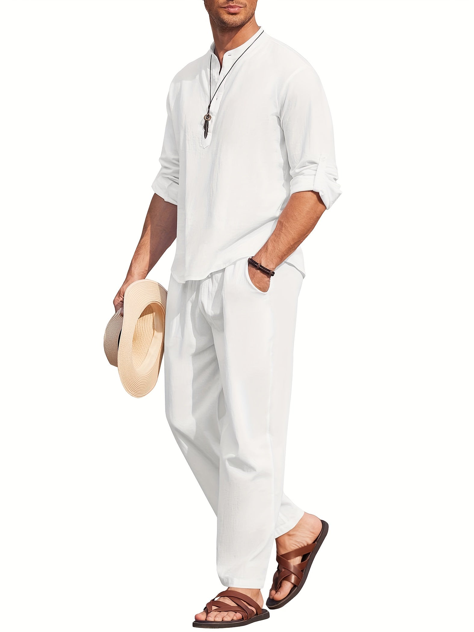 Men's Linen Set | Breathable Long Sleeve Shirt & Relaxed Pants for Ultimate Comfort 0