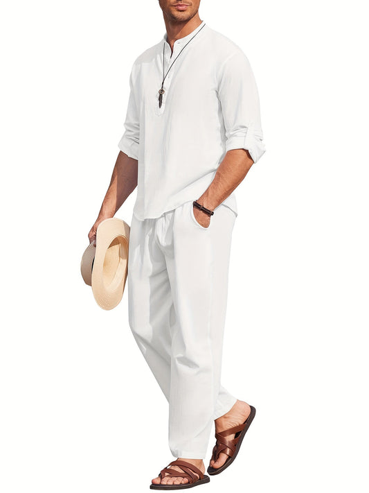 Men's Linen Set | Breathable Long Sleeve Shirt & Relaxed Pants for Ultimate Comfort 0