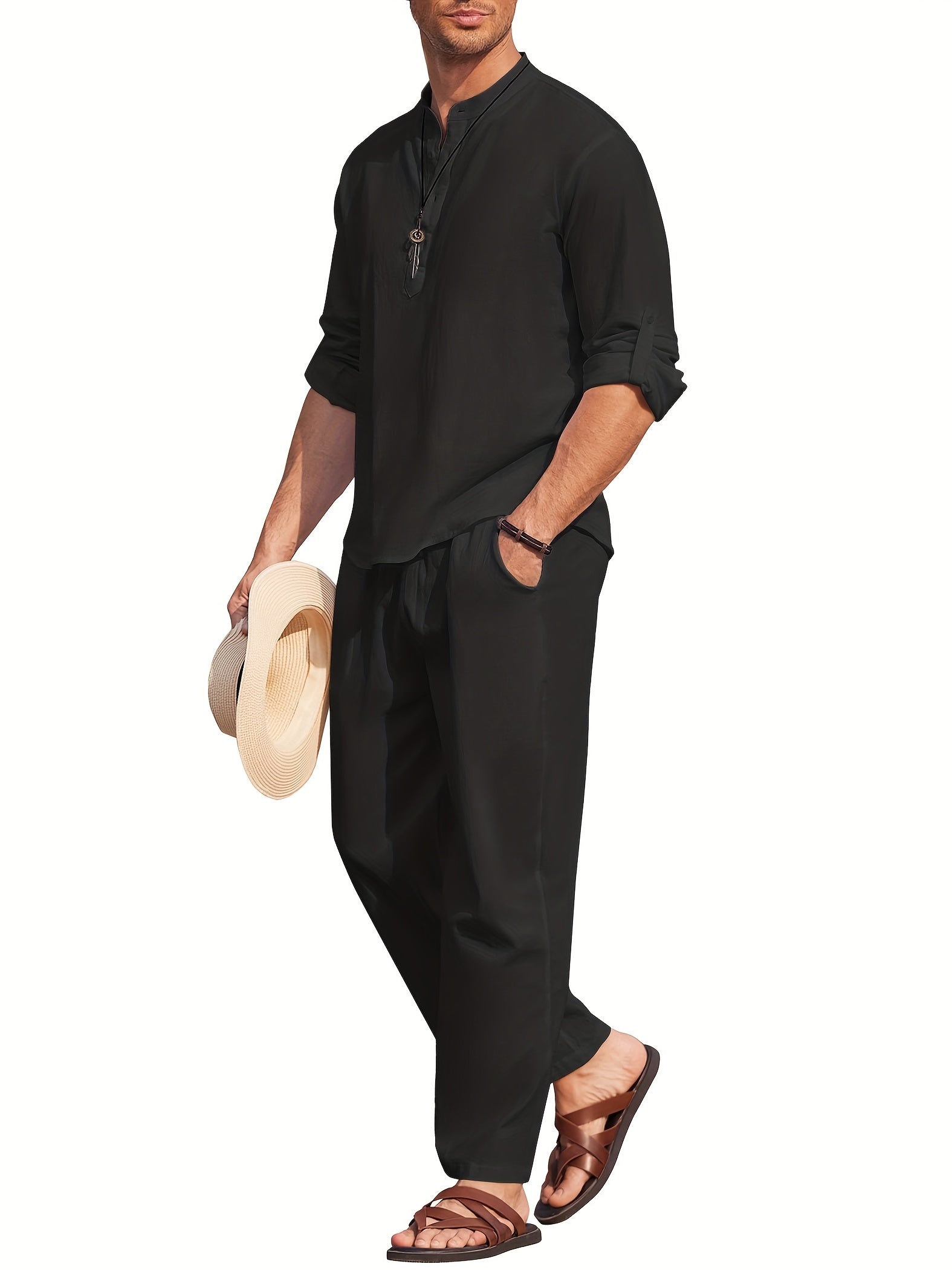 Men's Linen Set | Breathable Long Sleeve Shirt & Relaxed Pants for Ultimate Comfort 2