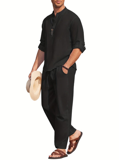Men's Linen Set | Breathable Long Sleeve Shirt & Relaxed Pants for Ultimate Comfort 2