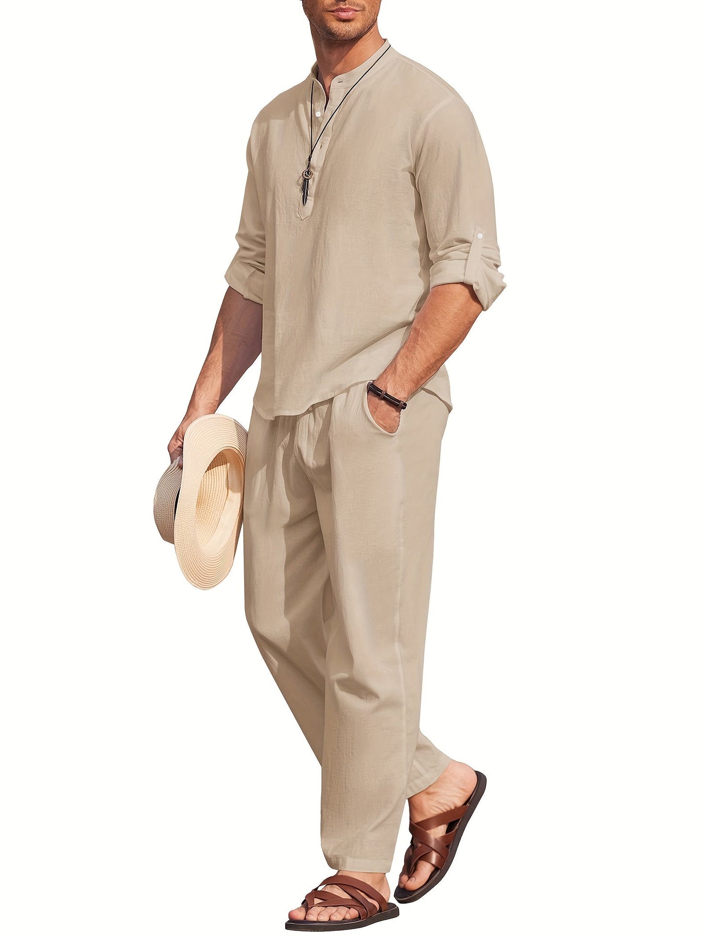 Men's Linen Set | Breathable Long Sleeve Shirt & Relaxed Pants for Ultimate Comfort 3