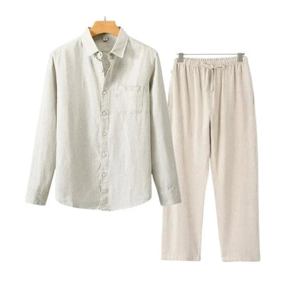 Men's Linen Set | Breathable Shirt and Pants for Casual Spring/Summer Comfort 0
