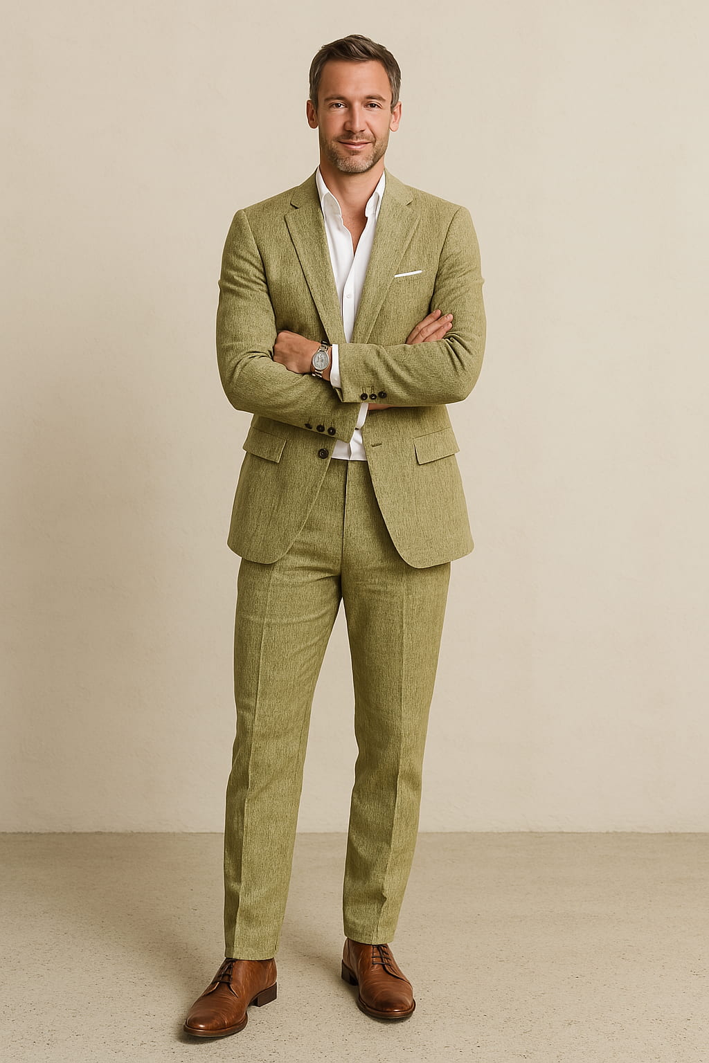 Men's Linen Suit | Tailored Two-Button Wedding Suit for Summer Events 1
