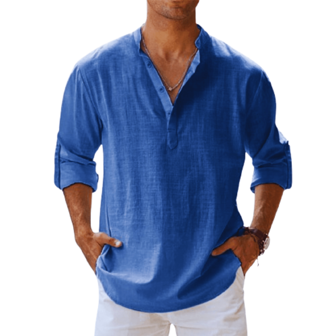 Men's Long Sleeve Henley Shirt in Breathable Linen Blend - Casual Regular Fit for Spring/Summer 0