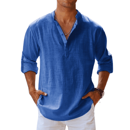 Men's Long Sleeve Henley Shirt in Breathable Linen Blend - Casual Regular Fit for Spring/Summer 0