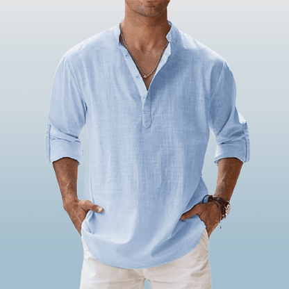 Men's Long Sleeve Henley Shirt in Breathable Linen Blend - Casual Regular Fit for Spring/Summer 1
