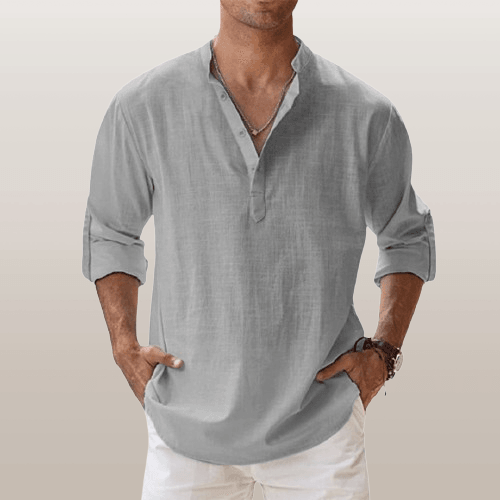 Men's Long Sleeve Henley Shirt in Breathable Linen Blend - Casual Regular Fit for Spring/Summer 11