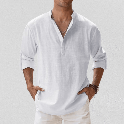 Men's Long Sleeve Henley Shirt in Breathable Linen Blend - Casual Regular Fit for Spring/Summer 2