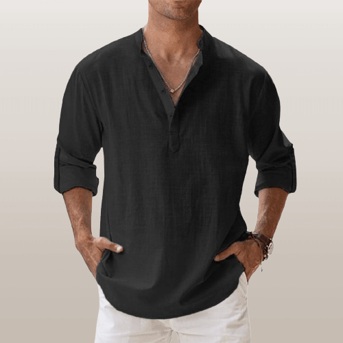 Men's Long Sleeve Henley Shirt in Breathable Linen Blend - Casual Regular Fit for Spring/Summer 7