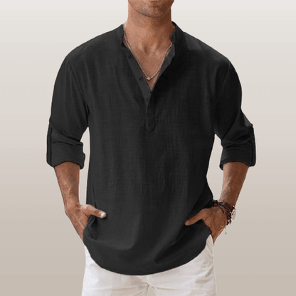 Men's Long Sleeve Henley Shirt in Breathable Linen Blend - Casual Regular Fit for Spring/Summer 7