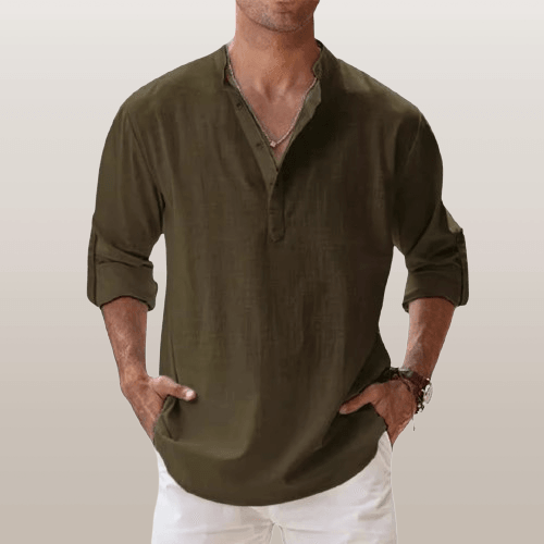 Men's Long Sleeve Henley Shirt in Breathable Linen Blend - Casual Regular Fit for Spring/Summer 8