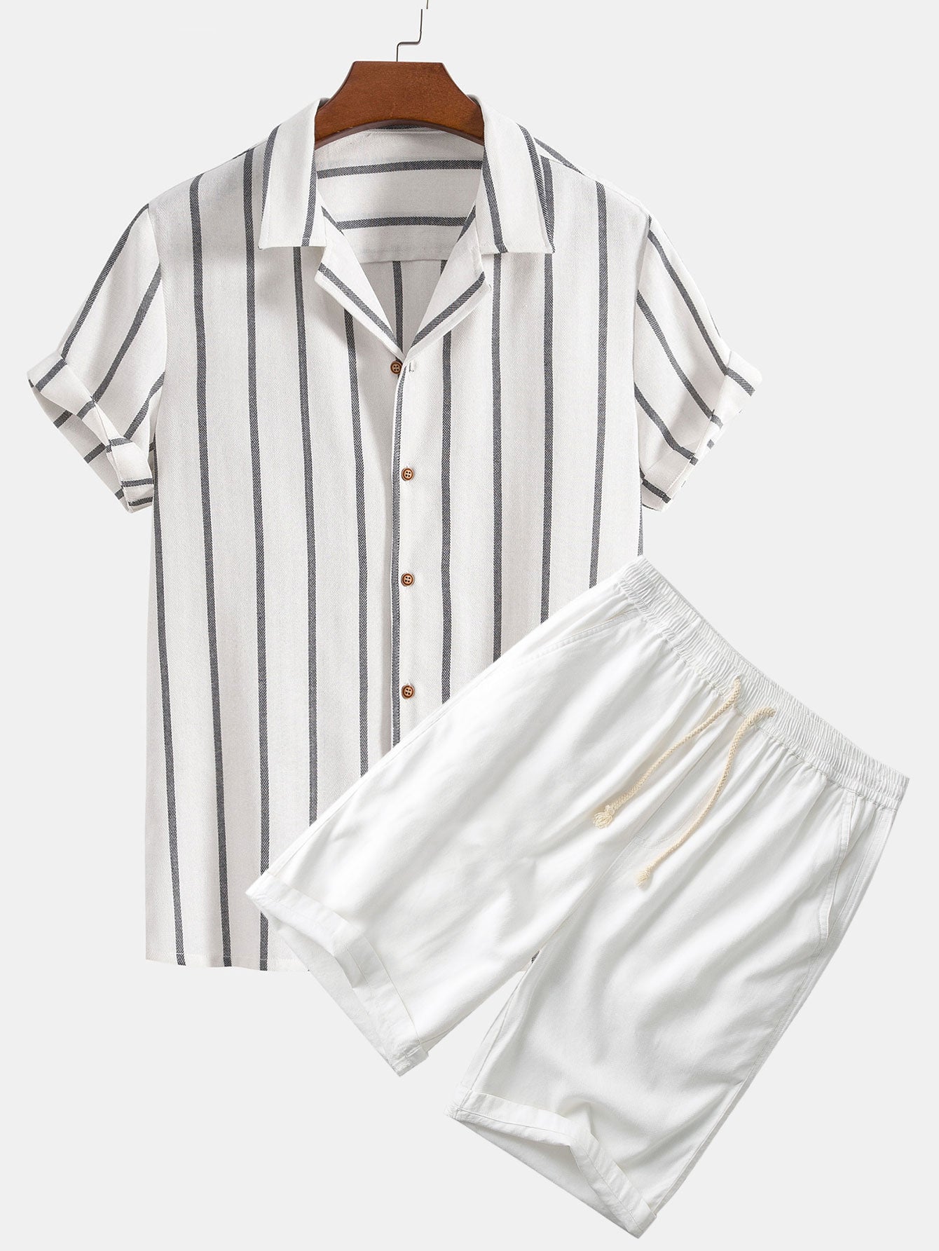Men's Matching Shirt and Shorts Set | Lightweight Breathable Fabric with Classic Stripes 3