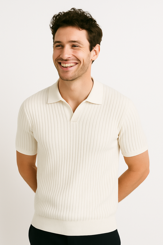 Men's Polo Shirt | Breathable Ribbed Knit with Open Collar for Golf & Casual Wear 0