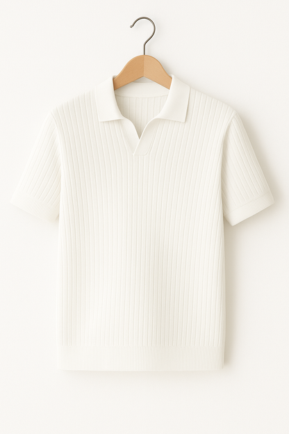 Men's Polo Shirt | Breathable Ribbed Knit with Open Collar for Golf & Casual Wear 1