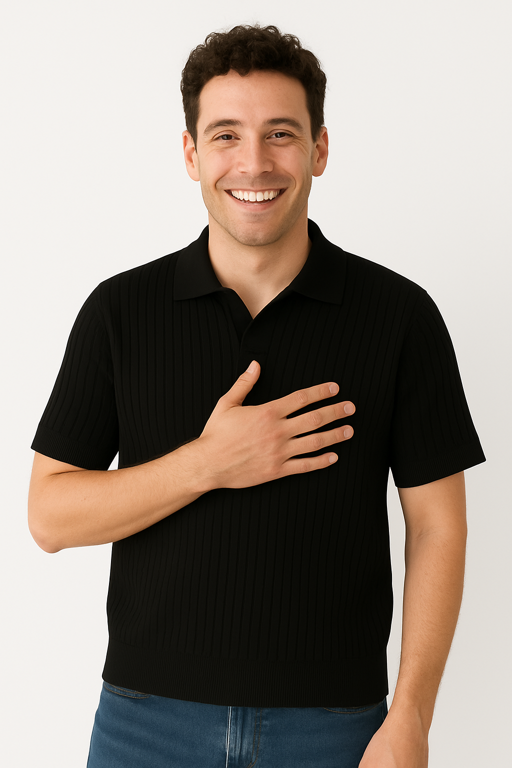 Men's Polo Shirt | Breathable Ribbed Knit with Open Collar for Golf & Casual Wear 2