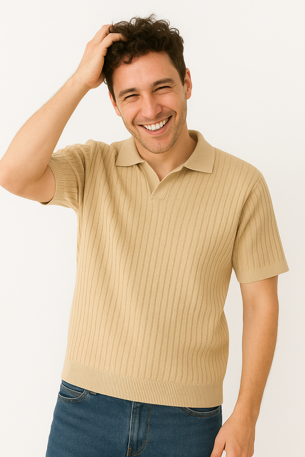 Men's Polo Shirt | Breathable Ribbed Knit with Open Collar for Golf & Casual Wear 4